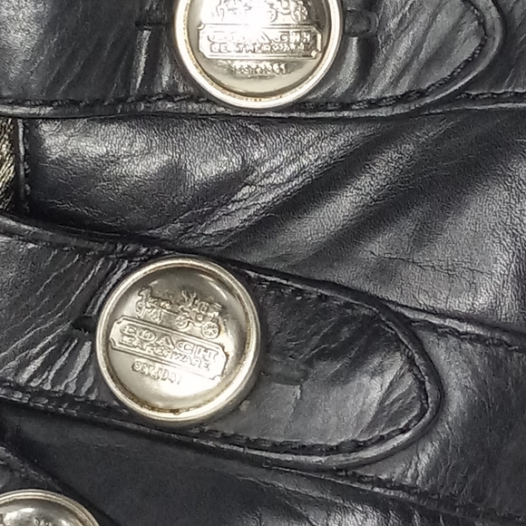 COACH Brandie Black Leather Silver Logo Button PeepToe Booties WornButNotWornOut - Picture 13 of 16